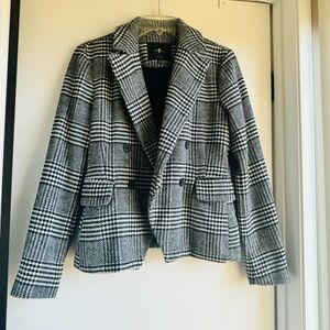 7 For All Mankind Blazer Jacket Black/ White Plaid Wool Blend Women's Size Small